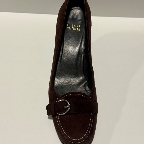 Stuart Weitzman Women's Brown Suede Buckle Heel Pumps in size 9N - Picture 6 of 6